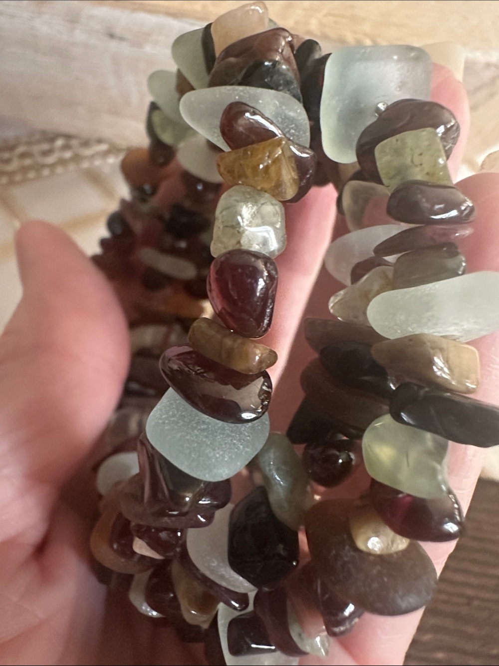 Hand Crafted Multicolor Stone Chip Coil Bracelet brown